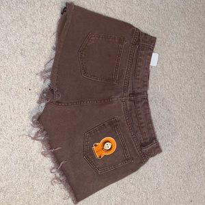 Stan and star hand patched brown jean shorts